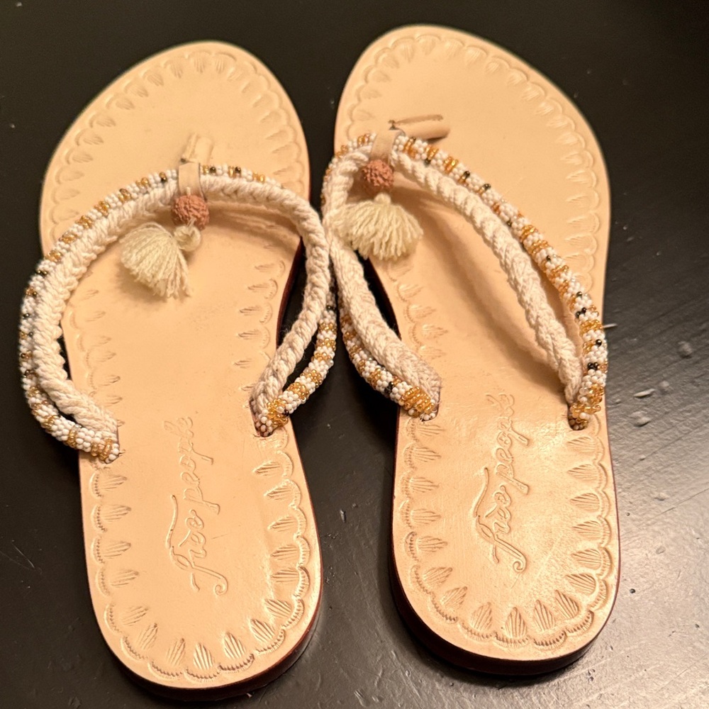 Free People Tan and Gold Braided Sandals